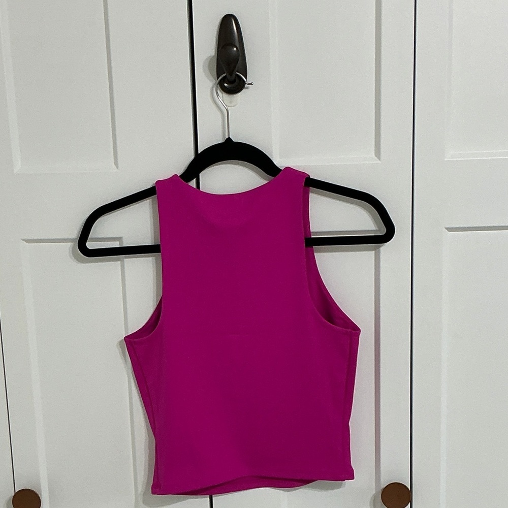 Express Body Contour Hot Pink Cropped High Neck Tank Top Size S - Picture 2 of 6